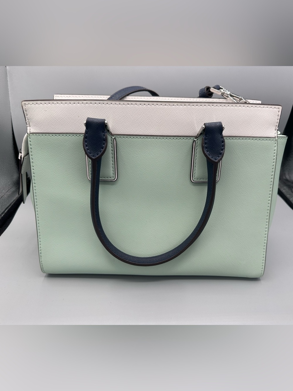 kate spade Cameron Mint, White & Navy Structured Satchel - Picture 2 of 3